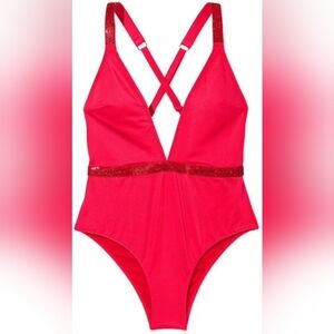 L ❤️VS Swim Shine Strap One Piece Swimsuit Tropical Island Getaway